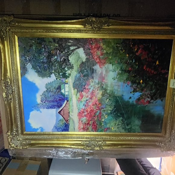 Oil painting by kent R. Wallis (along the canal)#301336x24 oil painting.